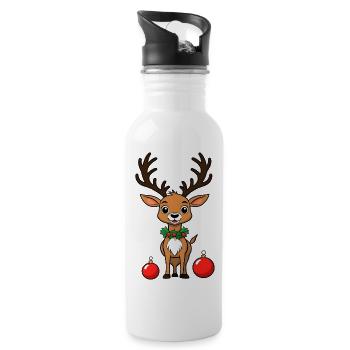 Renne sucré pour Noël Rudolf avec boules de Noël - Gourde avec paille intégrée - blanc - Droite