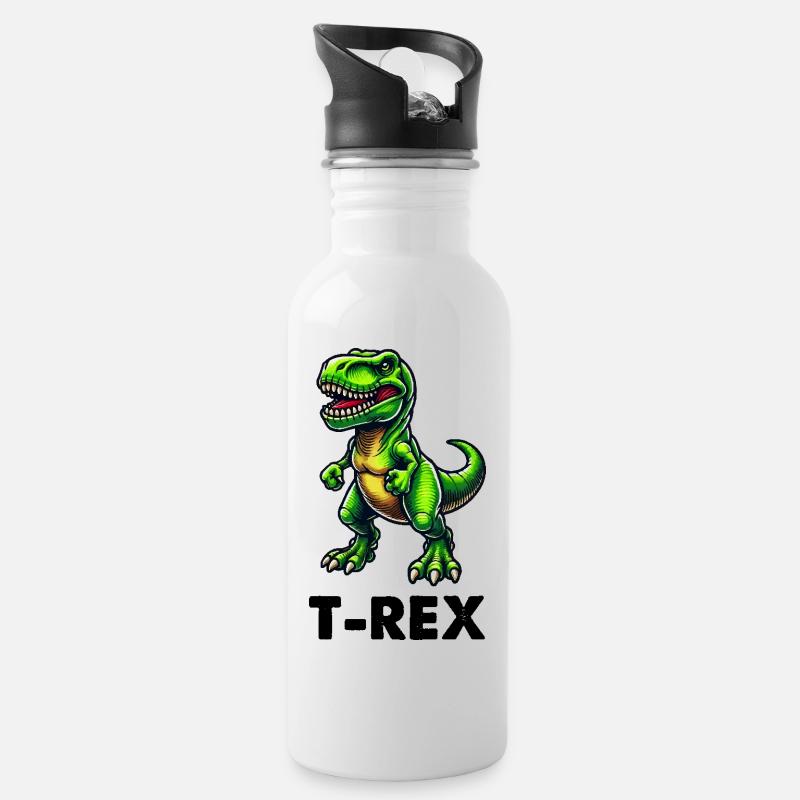 Dinosaurier T-Rex dino - Trinkflasche mit integriertem Trinkhalm - Weiß