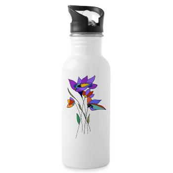 Blumen - Trinkflasche mit integriertem Trinkhalm - Weiß - Rechts