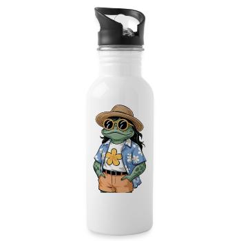 Lustiger Sommerfrosch - Trinkflasche mit integriertem Trinkhalm - Weiß - Rechts