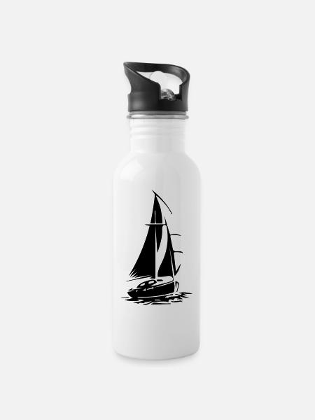 Segelboot - Trinkflasche mit integriertem Trinkhalm - Weiß