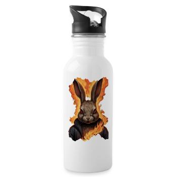 Mystischer Hase in Flammen - Trinkflasche mit integriertem Trinkhalm - Weiß - Rechts