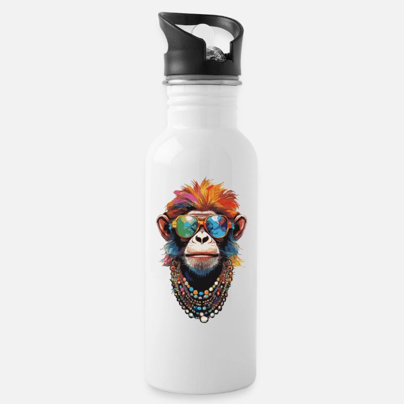 Singe coloré - Gourde avec paille intégrée - blanc
