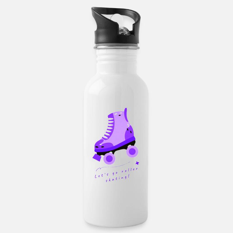 Expressive purple roller skate design - Water bottle with straw - white