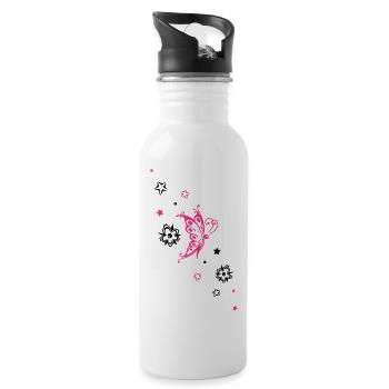 Schmetterling Blumen Sterne Ornament - Trinkflasche mit integriertem Trinkhalm - Weiß - Rechts