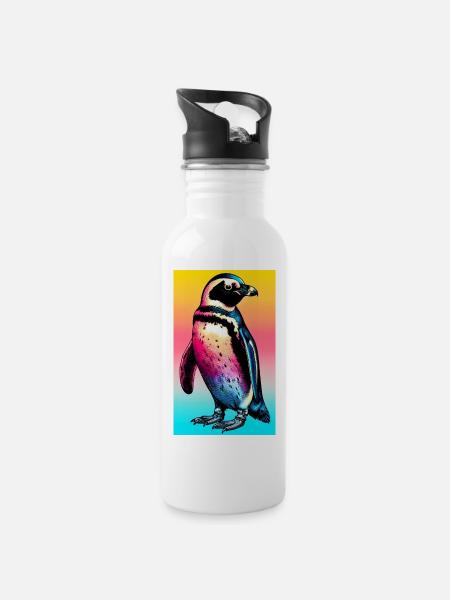 Pinguin - Trinkflasche mit integriertem Trinkhalm - Weiß