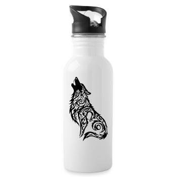 Wolf Tribal Tattoo - Water bottle with straw - white - Right