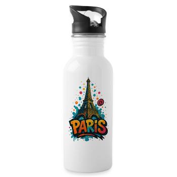 Paris Eiffel Tower Shirt – Graffiti Street Art Style - Water bottle with straw - white - Right