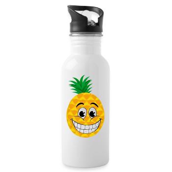 Cheerful cartoon pineapple sweet tropical fruit summer - Water bottle with straw - white - Right
