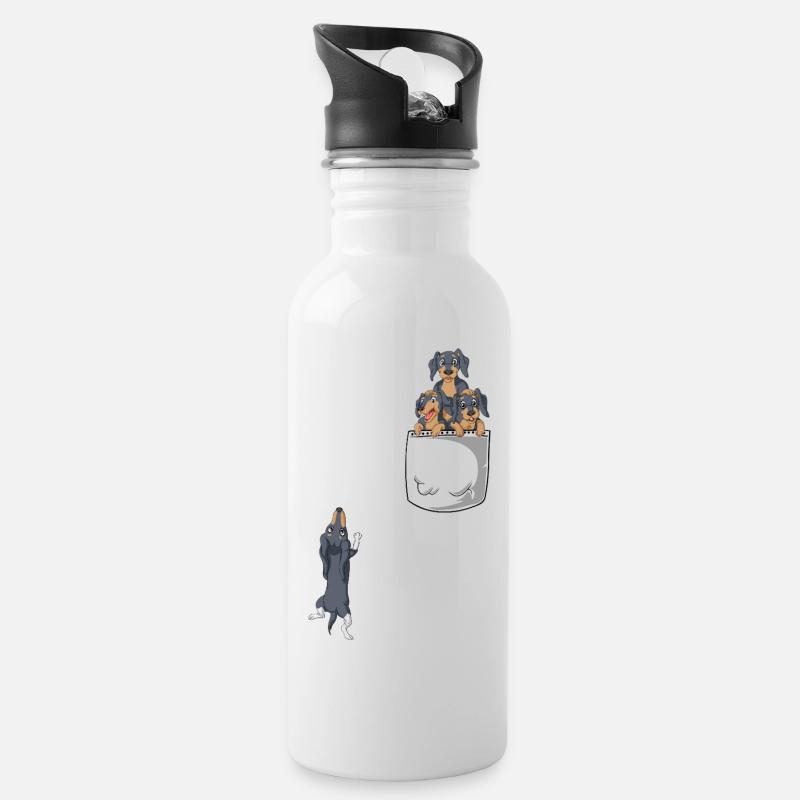 T-Shirt mit Dackeltasche - Trinkflasche mit integriertem Trinkhalm - Weiß