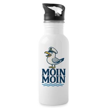 Möwe Kapitän Moin Moin Print - Trinkflasche mit integriertem Trinkhalm - Weiß - Rechts