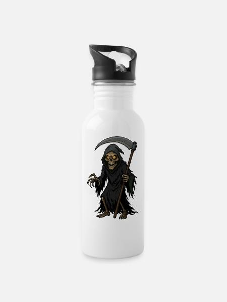 Der Sensenmann mit der Sense - Trinkflasche mit integriertem Trinkhalm - Weiß