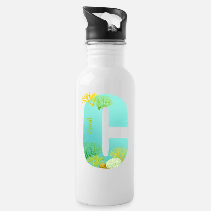 Récif de corail C lettre Design bleu vert Turquoise - Gourde avec paille intégrée - blanc