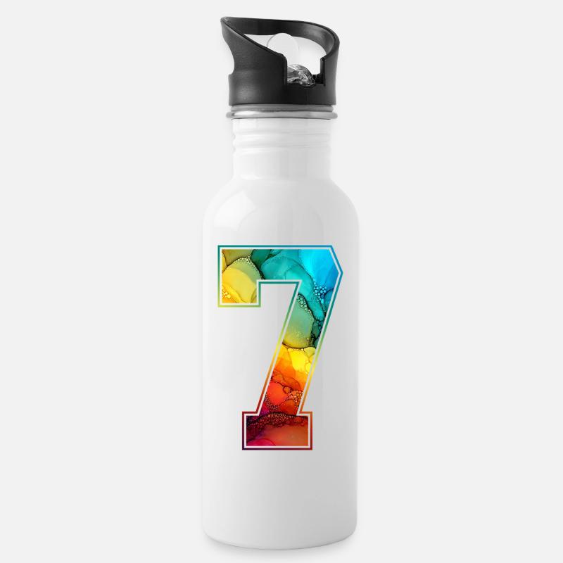 NR. 7 NUMMER 7 COLLEGE 7. GEBURTSTAG - Trinkflasche mit integriertem Trinkhalm - Weiß