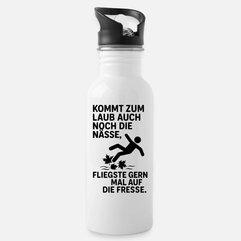 laub nässe herbst spruch - Trinkflasche mit integriertem Trinkhalm - Weiß