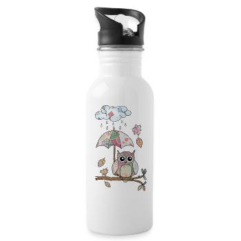 Eule_im_Regen - Water bottle with straw - white - Right
