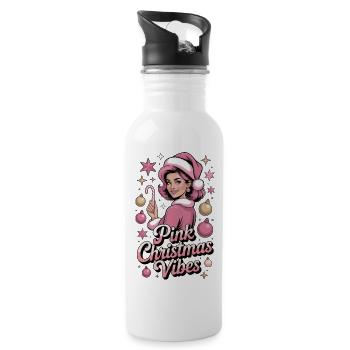 Pink Christmas Vibes Mrs Claus Shirt - Water bottle with straw - white - Right