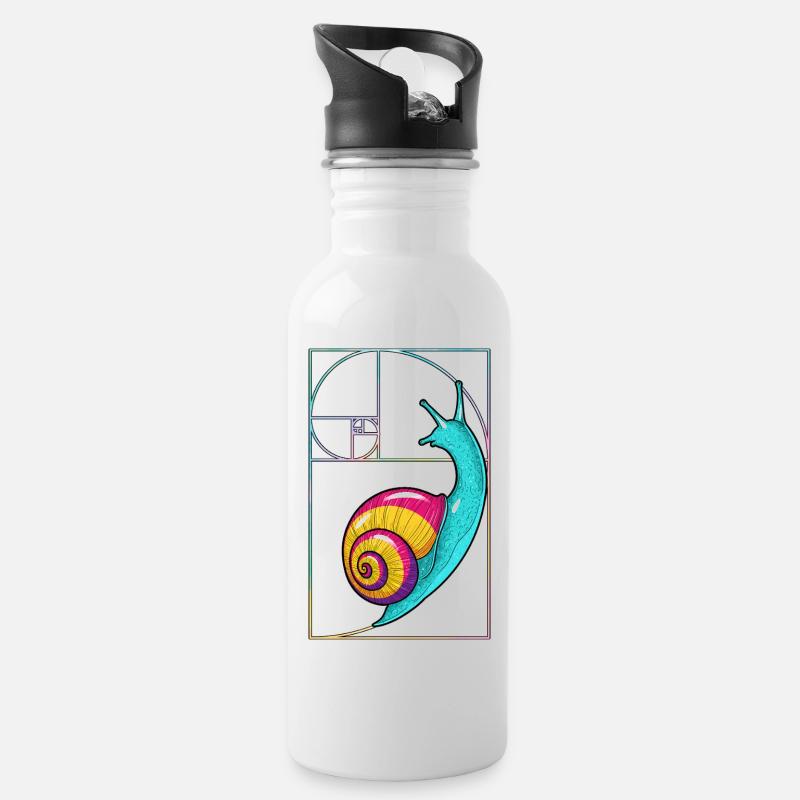 Fibonacci Spiral Snail - Trinkflasche mit integriertem Trinkhalm - Weiß