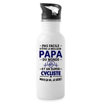 Heart + Cycling – Super Dad Cyclist - Water bottle with straw - white - Right