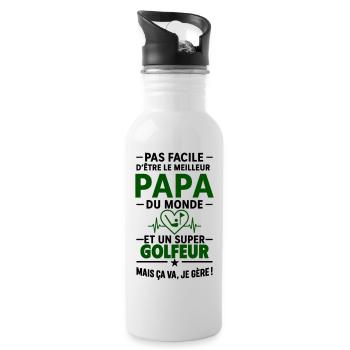 Cœur + Golf – Super Papa Golfeur - Gourde avec paille intégrée - blanc - Droite