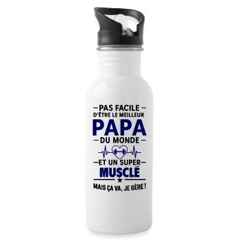 Cœur + Musculation – Super Papa Musclé - Gourde avec paille intégrée - blanc - Droite