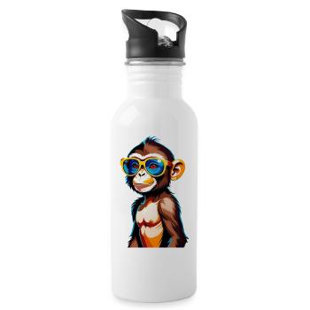 Singe coloré avec des lunettes de soleil rétro - Gourde avec paille intégrée - blanc - Droite