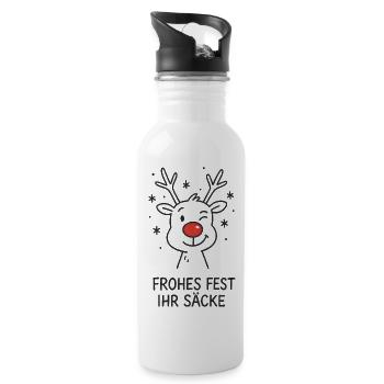 Frohes Fest ihr Säcke Rentier Rudolph - Trinkflasche mit integriertem Trinkhalm - Weiß - Rechts