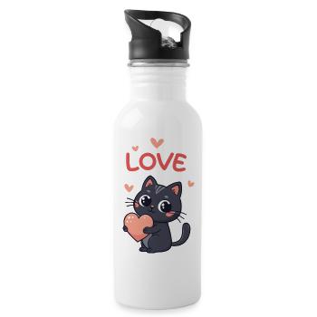 Kawaii Katze Pink Herz Liebe - Trinkflasche mit integriertem Trinkhalm - Weiß - Rechts