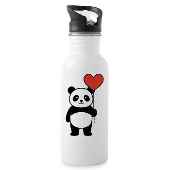 Panda with Heart Balloon - Sweet Love & Valentine's Day - Water bottle with straw - white - Right