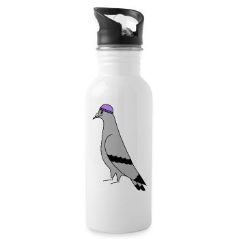 Pigeon with Beanie – Urban Minimal Illustration - Water bottle with straw - white - Right