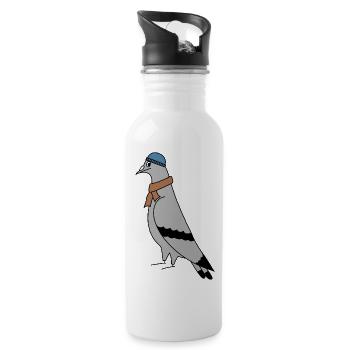 Pigeon Beanie Scarf – Urban Minimal Illustration - Water bottle with straw - white - Right