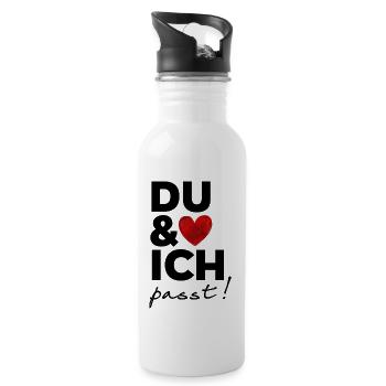 Du & Ich passt - lustiger Valentins Hoodie Shirt - Trinkflasche mit integriertem Trinkhalm - Weiß - Rechts
