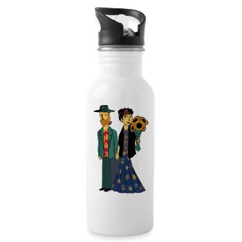 Couple amoureux avec bouquet de tournesols - Gourde avec paille intégrée - blanc - Droite