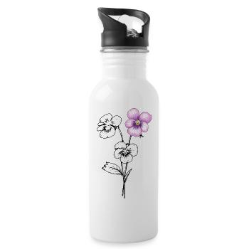 Illustration de fleurs de pensée - Gourde avec paille intégrée - blanc - Droite