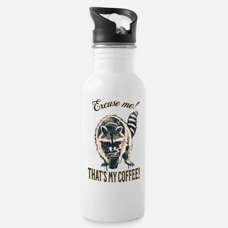 Excusez-moi ! C’est mon café – Raton laveur - Gourde avec paille intégrée - blanc