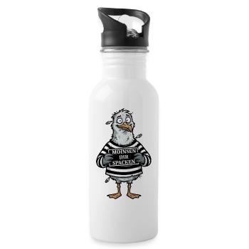 Freche Möwe Spruch Norddeutscher Humor - Trinkflasche mit integriertem Trinkhalm - Weiß - Rechts