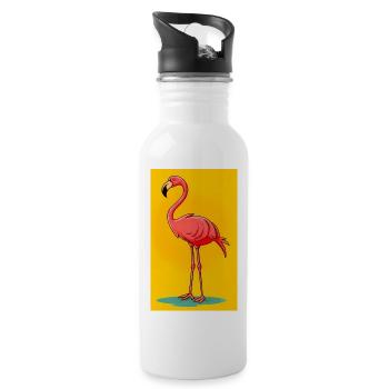 Flamingo - Trinkflasche mit integriertem Trinkhalm - Weiß - Rechts