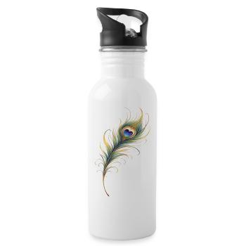 Pfauenfeder Herz Boho Yoga Geschenk   - Trinkflasche mit integriertem Trinkhalm - Weiß - Rechts