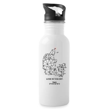 Dänemark Umriss - Skagen Liebe - Koordinaten - Trinkflasche mit integriertem Trinkhalm - Weiß - Rechts