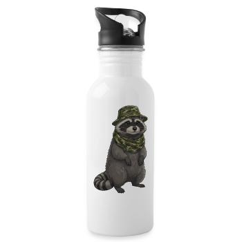 Un raton laveur en camouflage - Gourde avec paille intégrée - blanc - Droite