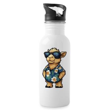 Kamel Comic Urlaub - Trinkflasche mit integriertem Trinkhalm - Weiß - Rechts