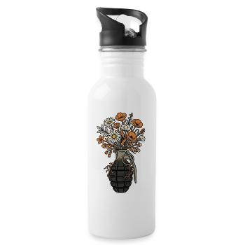 Blumen Granate Peace - Trinkflasche mit integriertem Trinkhalm - Weiß - Rechts