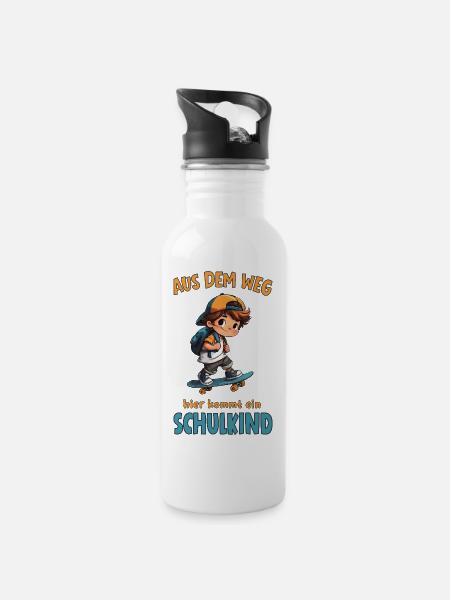 Aus dem Weg Schulkind Skateboard Junge - Trinkflasche mit integriertem Trinkhalm - Weiß