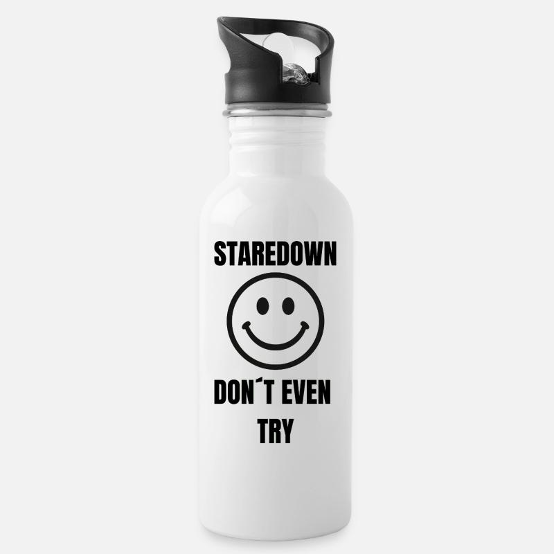 Staredown Smile– Don't Even Try - Water bottle with straw - white