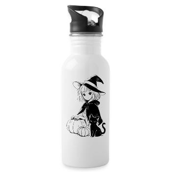 Anime Hexe Schwarze Katze Kürbis Halloween - Trinkflasche mit integriertem Trinkhalm - Weiß - Rechts