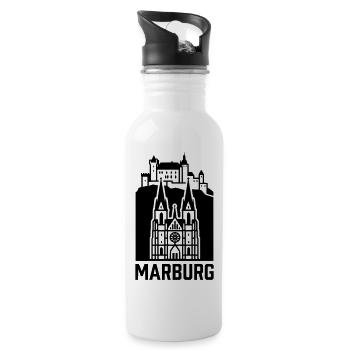 Marburg Silhouette Wahrzeichen - Trinkflasche mit integriertem Trinkhalm - Weiß - Rechts