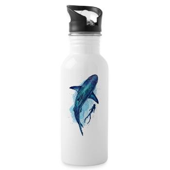 Tiger shark & diver - Water bottle with straw - white - Right