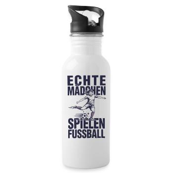 Echte Mädchen Spielen Fussball Frauen Power - Trinkflasche mit integriertem Trinkhalm - Weiß - Rechts