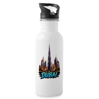 Dubai Skyline Neon Effect - Water bottle with straw - white - Right