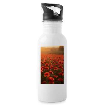 Coquelicots rouges au soleil du soir - Gourde avec paille intégrée - blanc - Droite